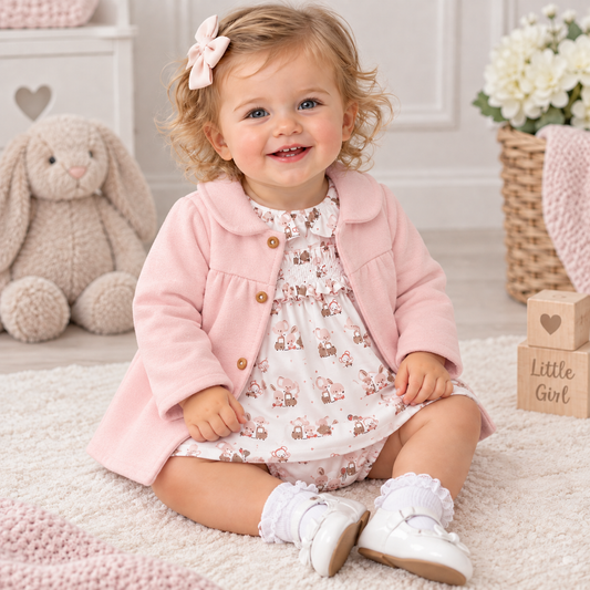 Sardon Girls Pink Dress & Jacket Set