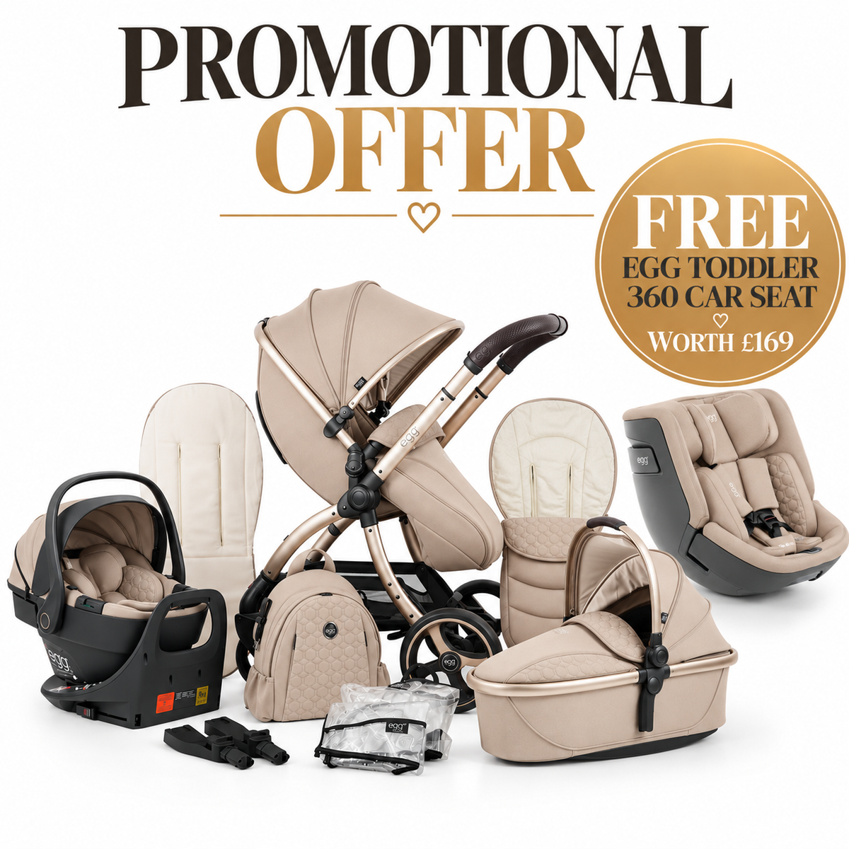 Promotional Offer Egg3 Luxury 8 Piece i-Size Bundle - Feather & FREE Toddler Seat