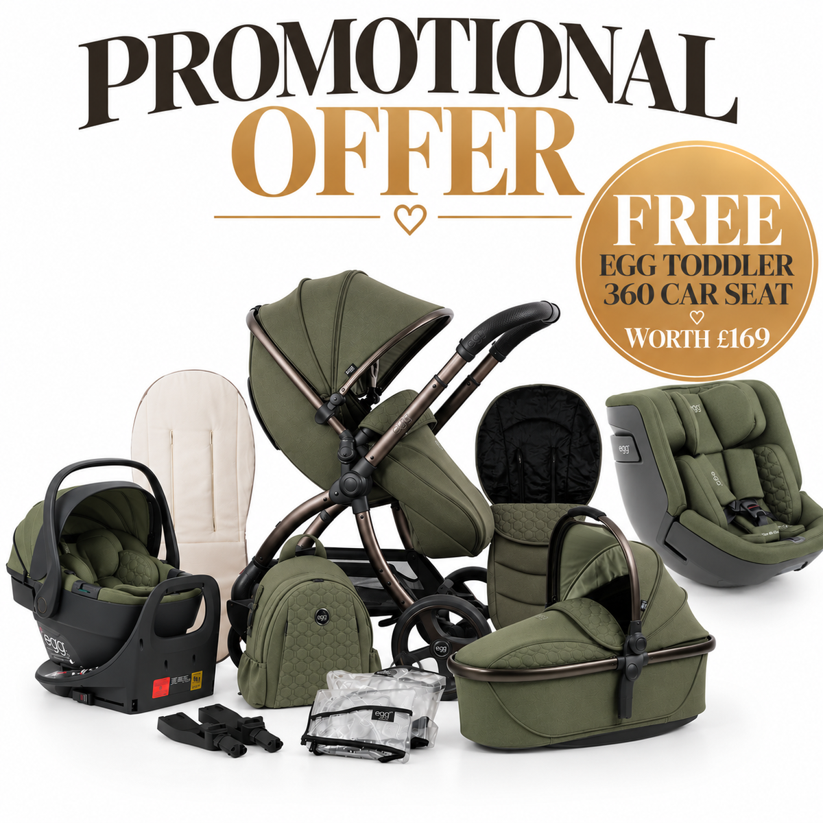 Promotional Offer Egg3 Luxury 8 Piece i-Size Bundle - Sage & FREE Toddler Seat