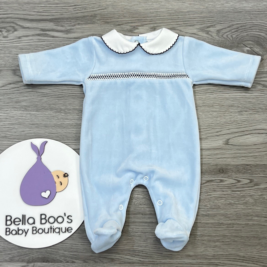 Blue/Navy Velour Babygrow