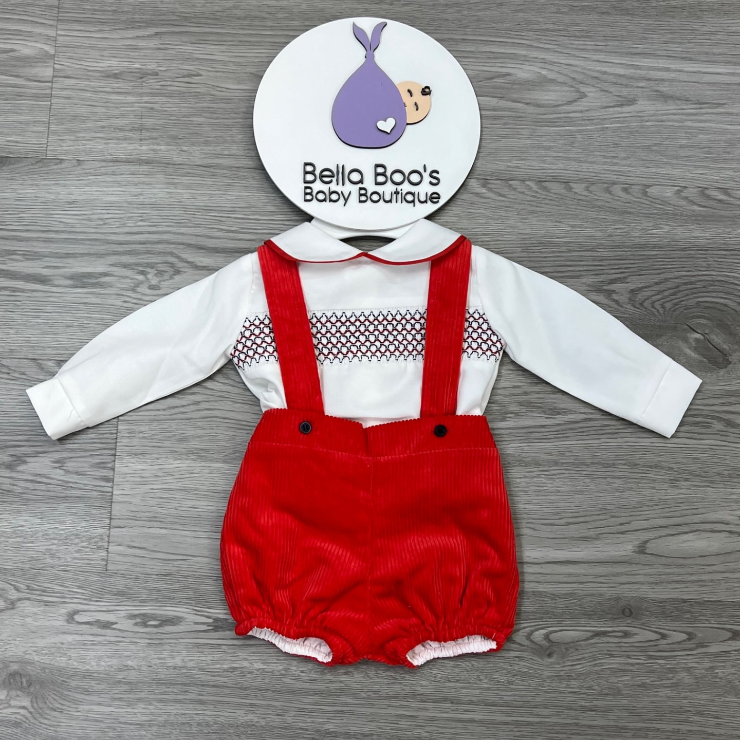 Boys Red Smock Two Piece Set