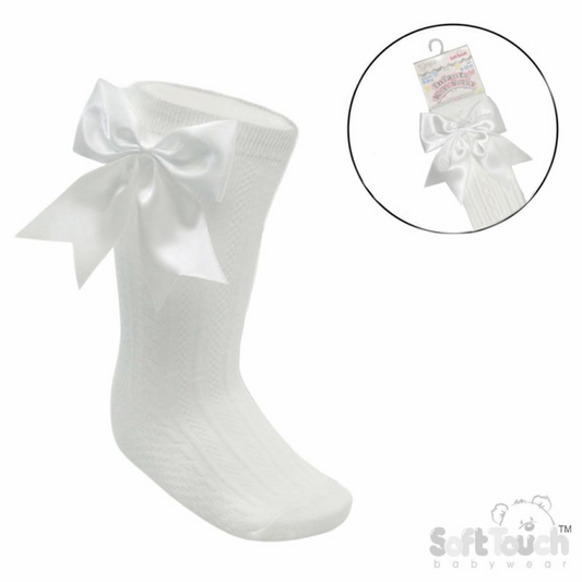 Cream Ribbon Bow Knee Sock 350