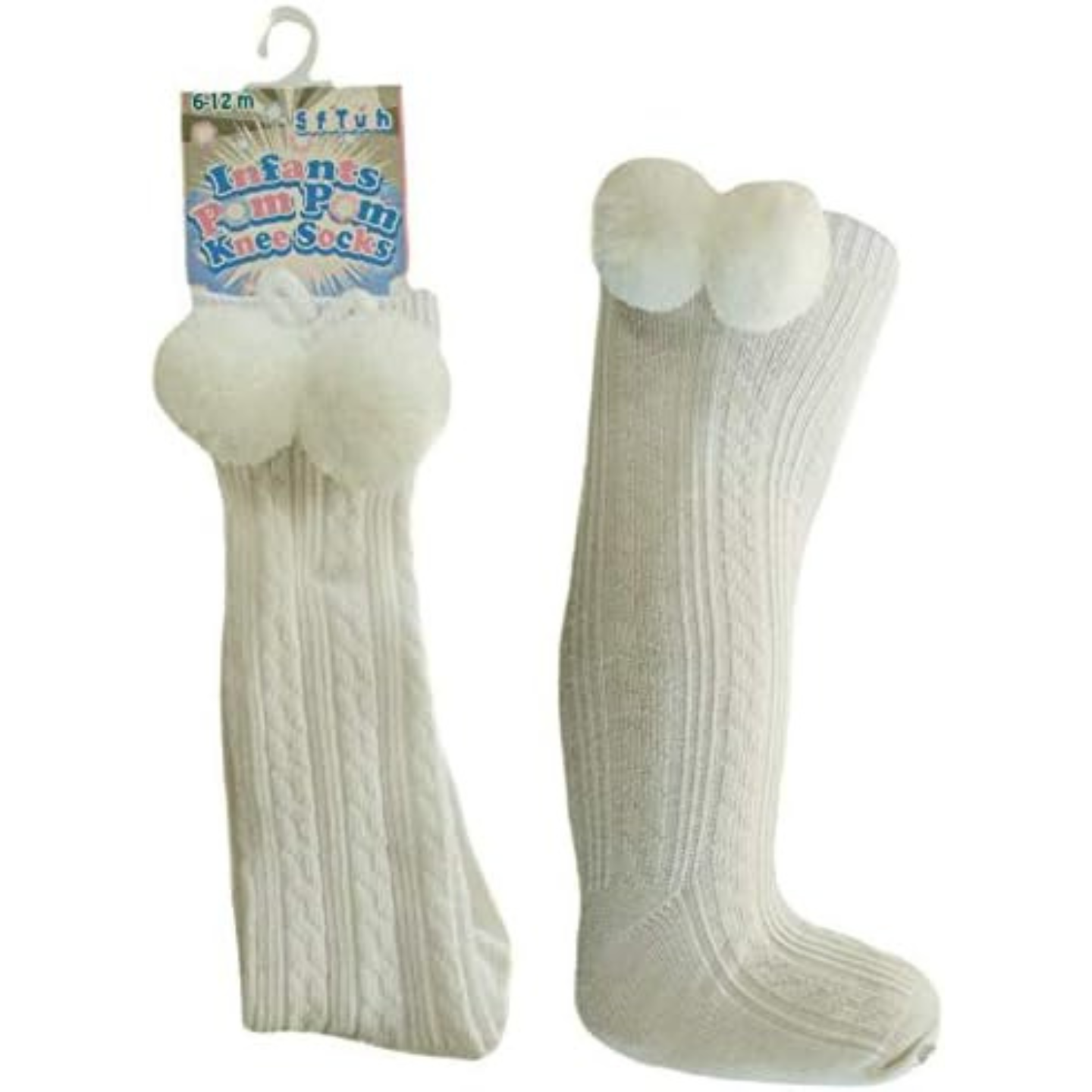 Knee High Cream Pom Pom Socks S47