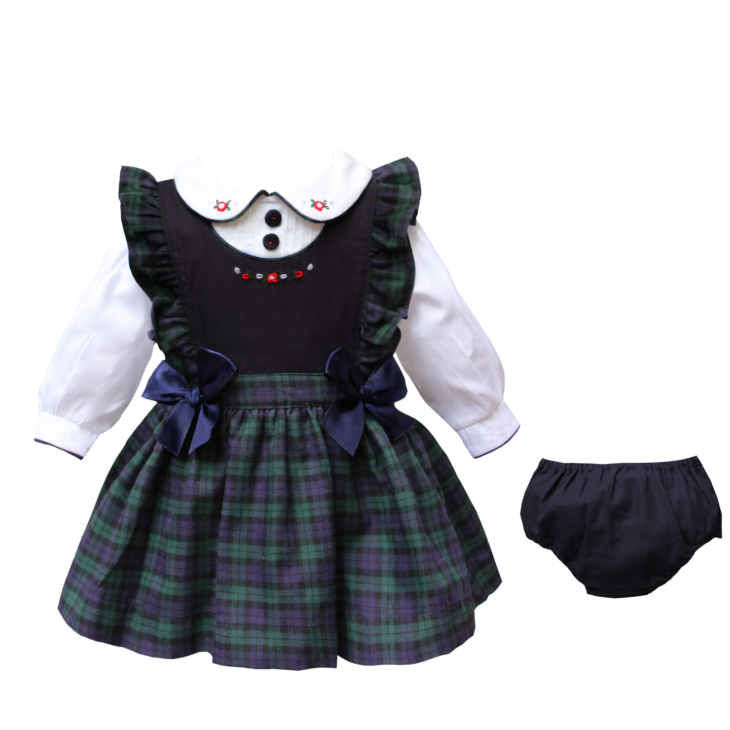 Pretty Originals Girls Green/Navy Pinafore Dress Set