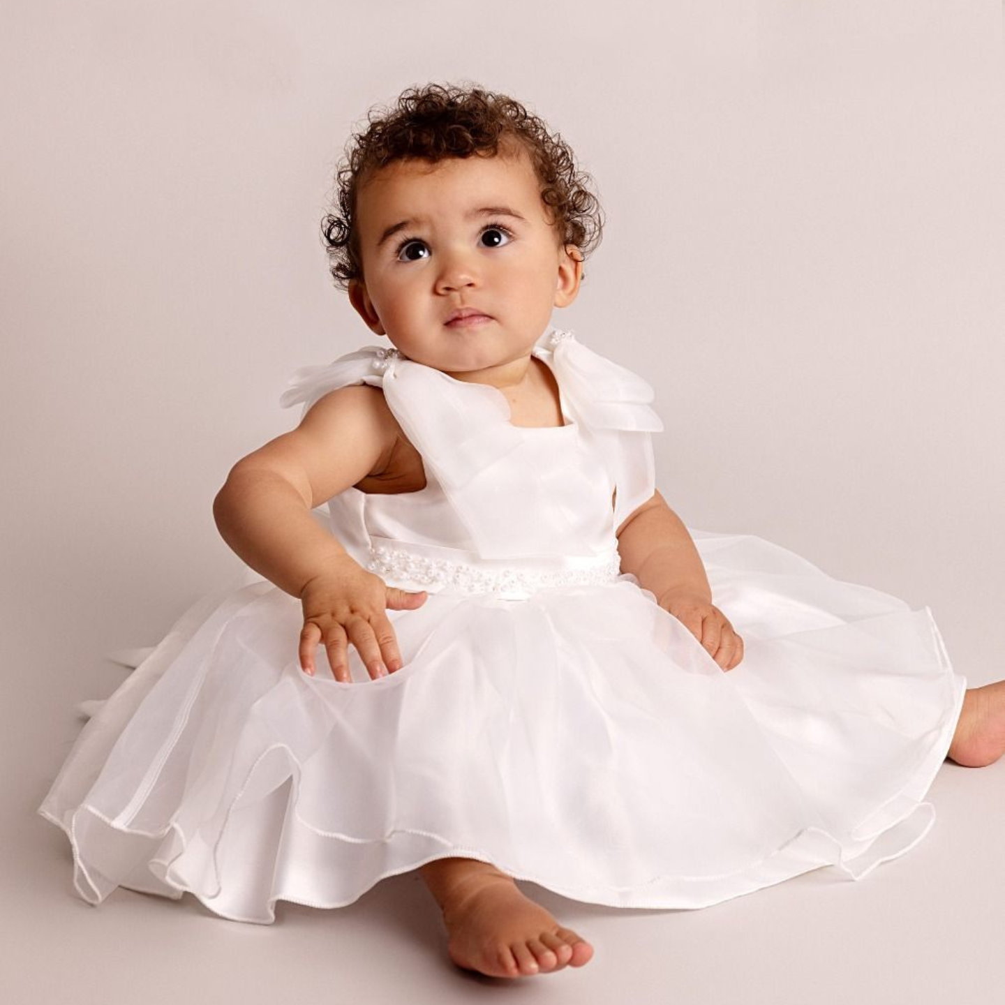 Baby Girls White Bow Occasion Dress