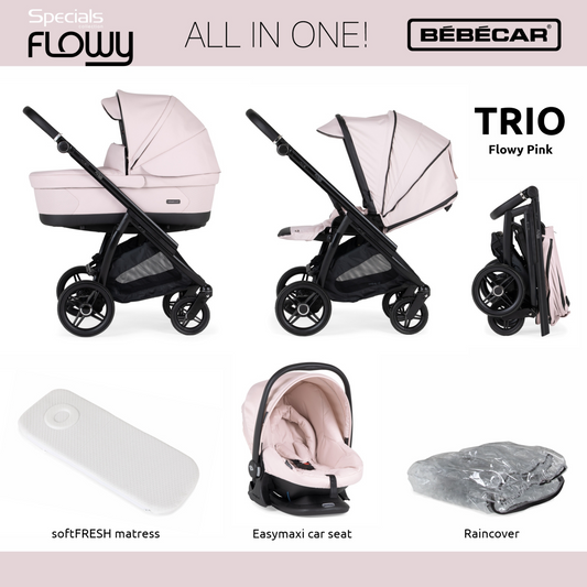 Bebecar Flowy Trio Travel System - Pink/Black