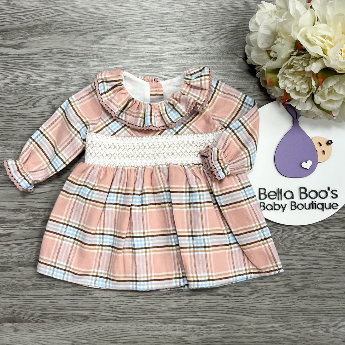 Girls Pink Check Smock Dress