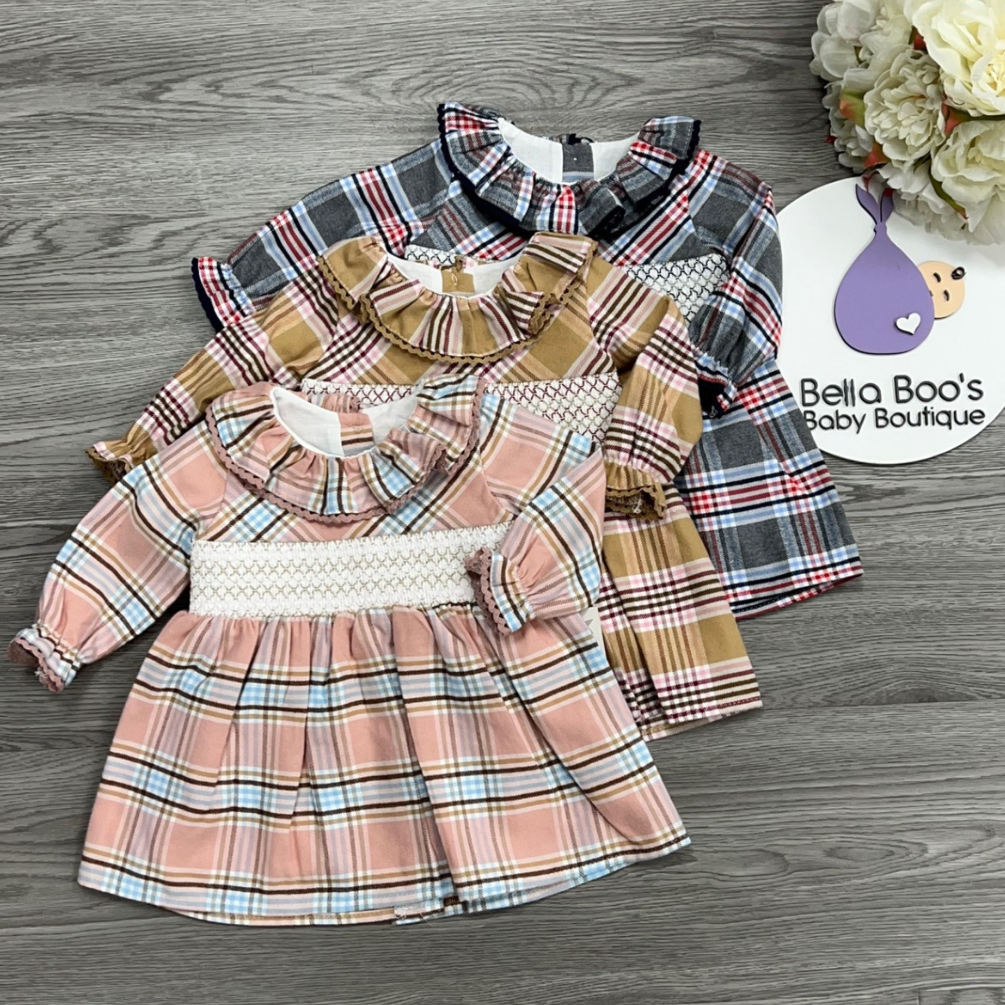 Girls Pink Check Smock Dress