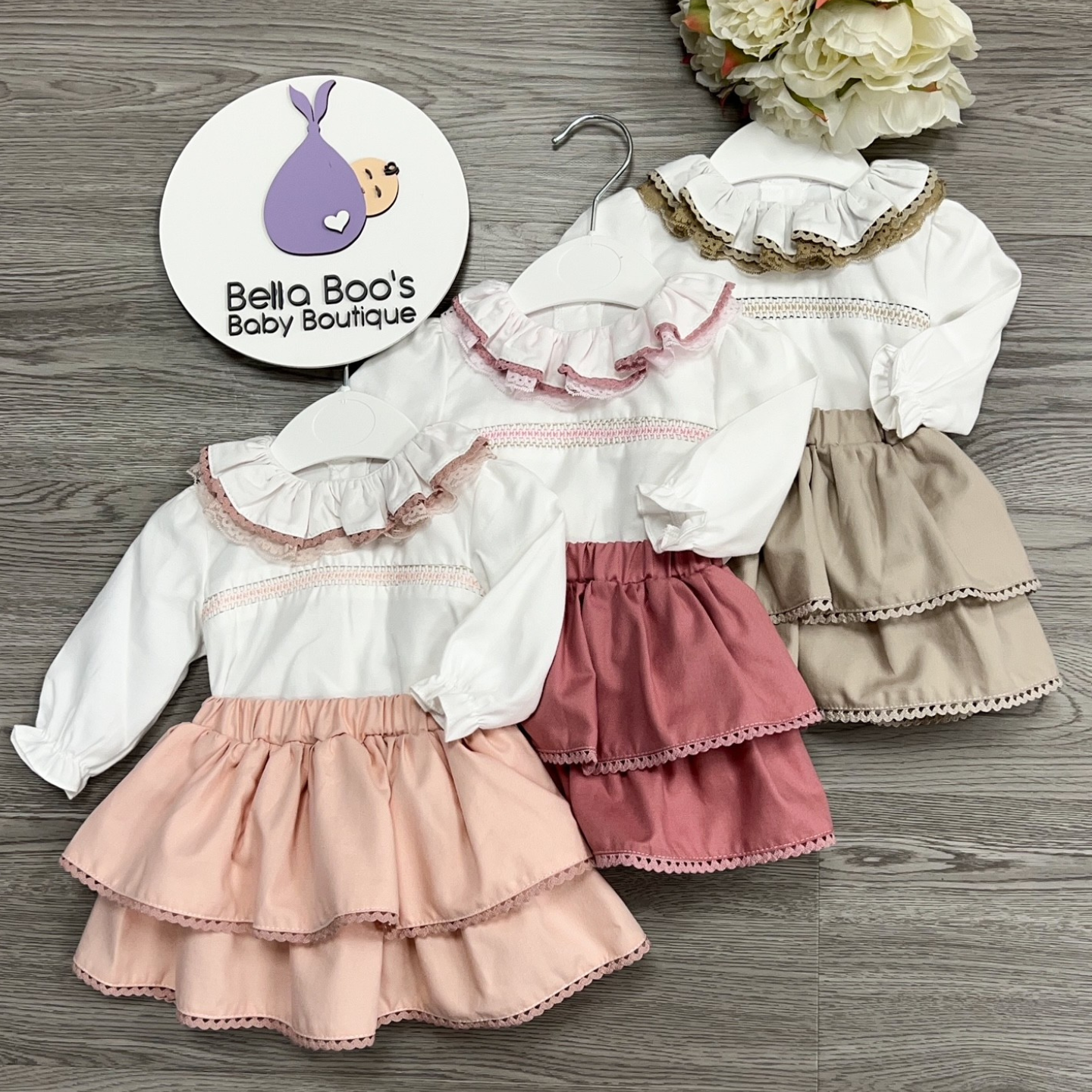 Girls Rose Pink Smock Skirt Set SG142