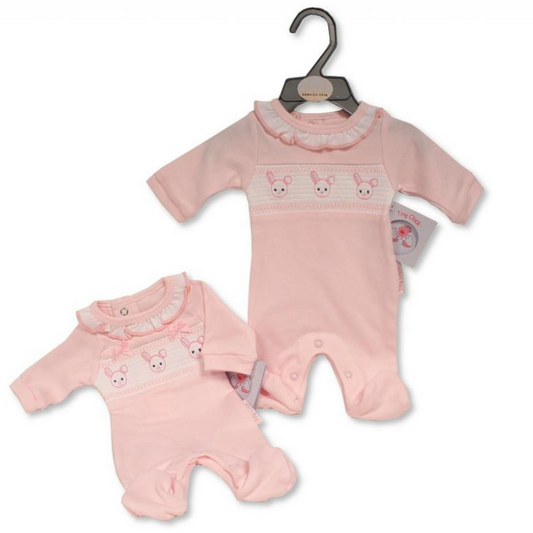 Tiny Baby Pink Bunny Smock All In One