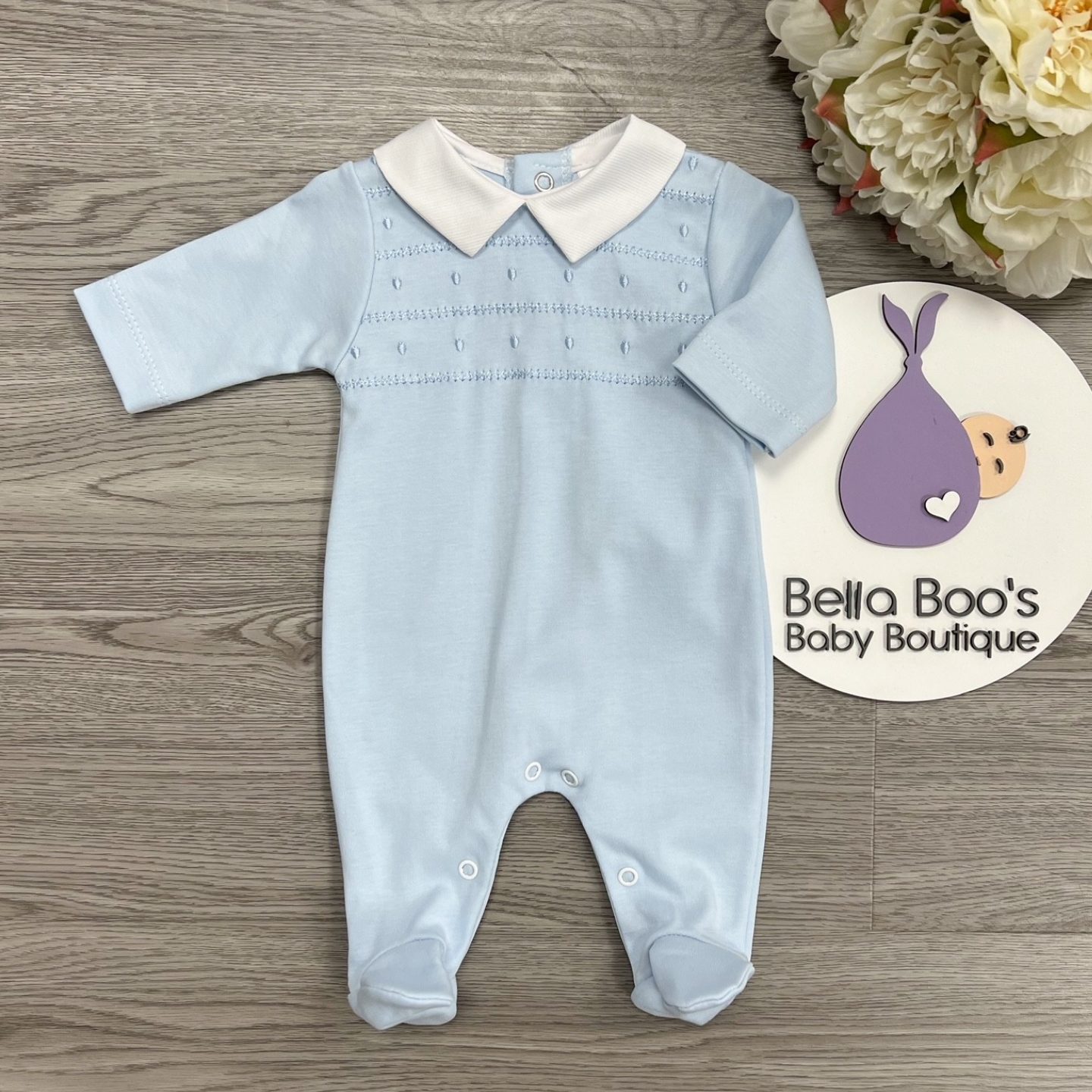 Blue Cotton Collared Sleepsuit