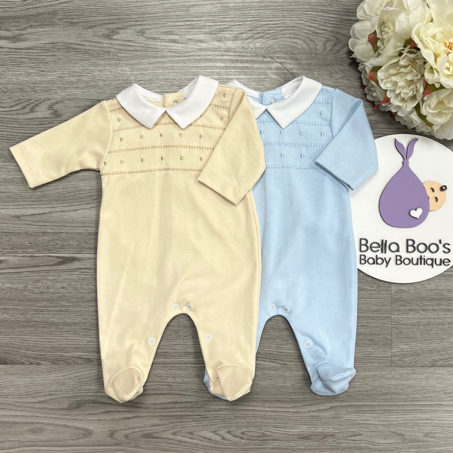 Beige Cotton Collared Sleepsuit