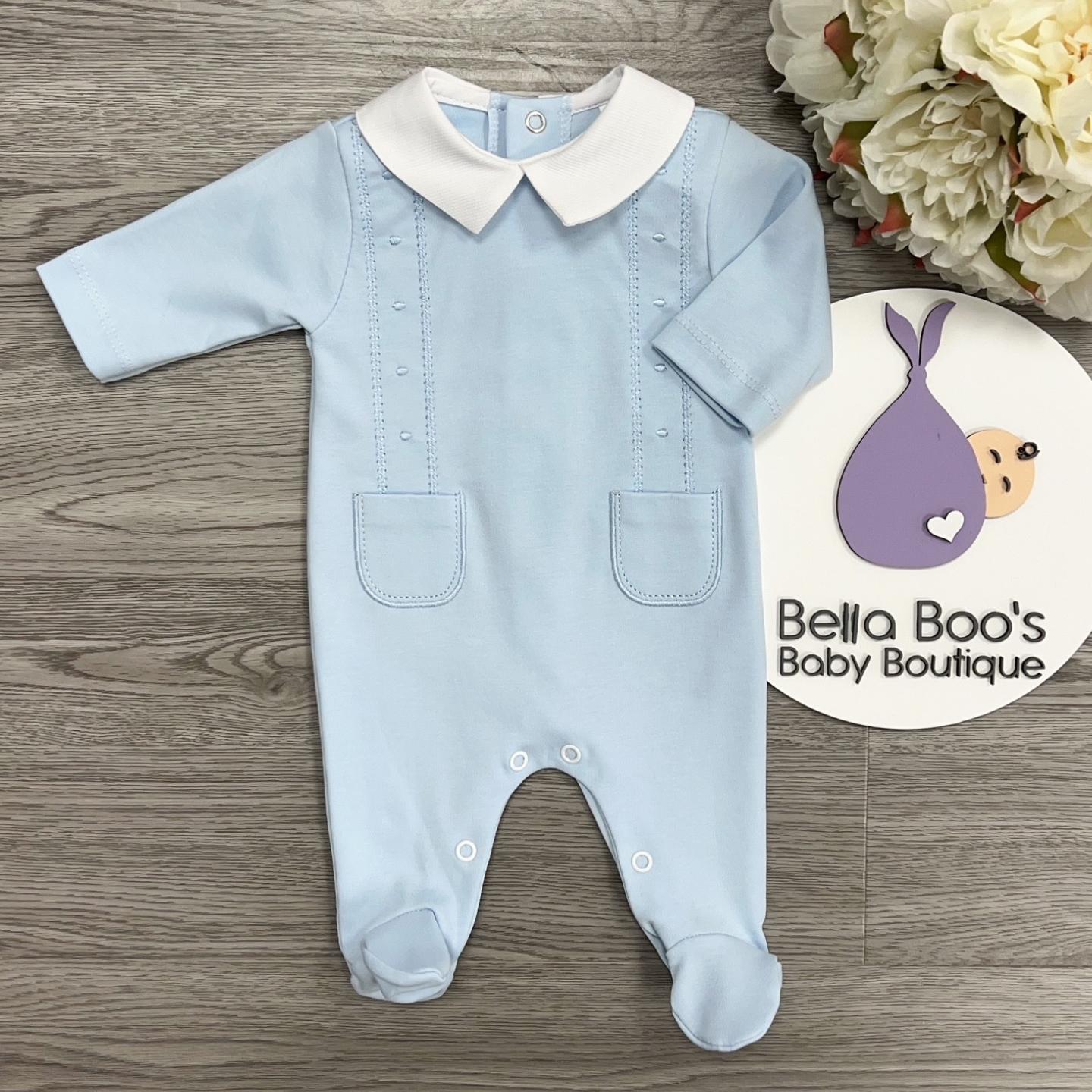 Blue Cotton Sleepsuit With Pockets