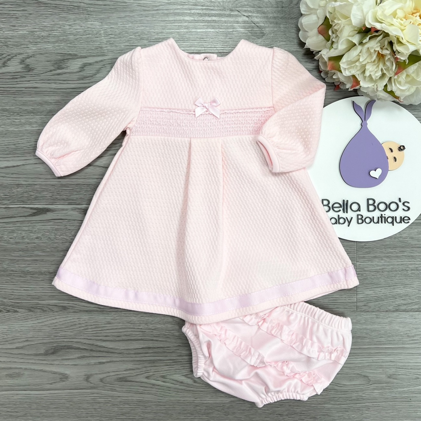 Girls Pink Smock Dress With Pants