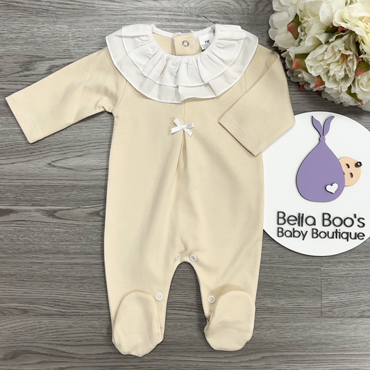 Baby Girls Beige All In One With Bow