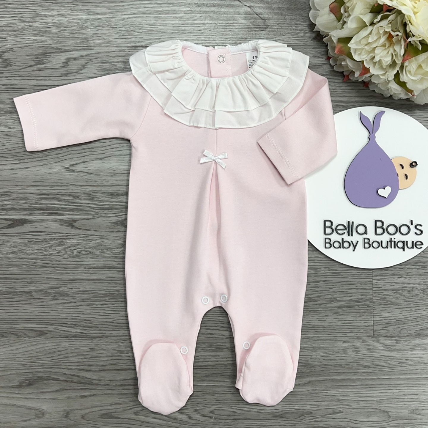 Baby Girls Pink All In One With Bow