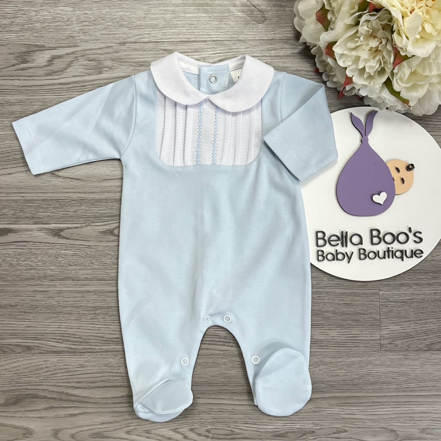 Baby Boy Blue Collared Sleepsuit