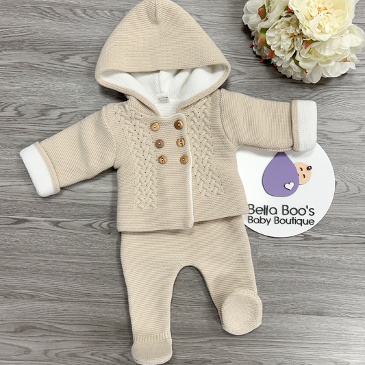 Unisex Beige Two Piece Double Knit Jacket Set