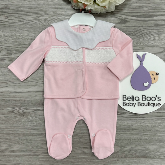 Pink Smock Sleepsuit & Jacket Set