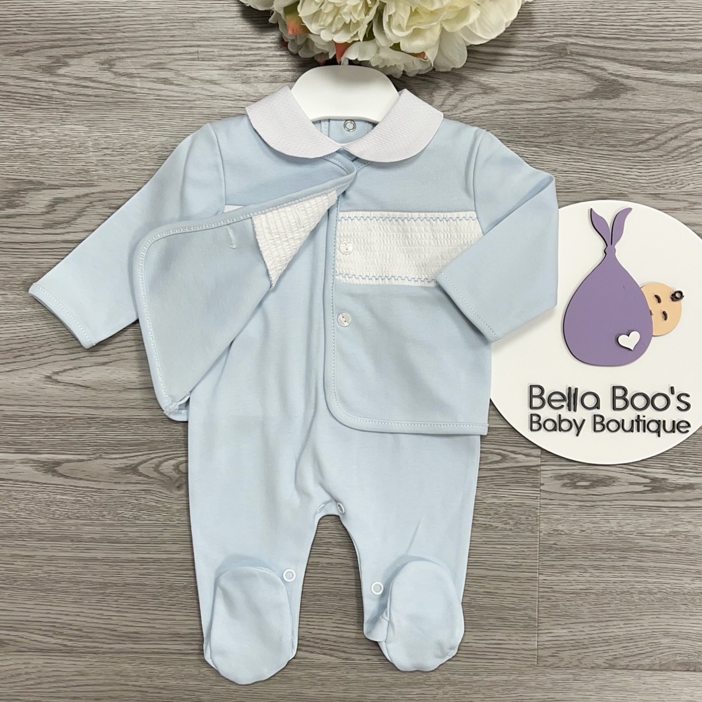 Blue Smock Sleepsuit & Jacket Set