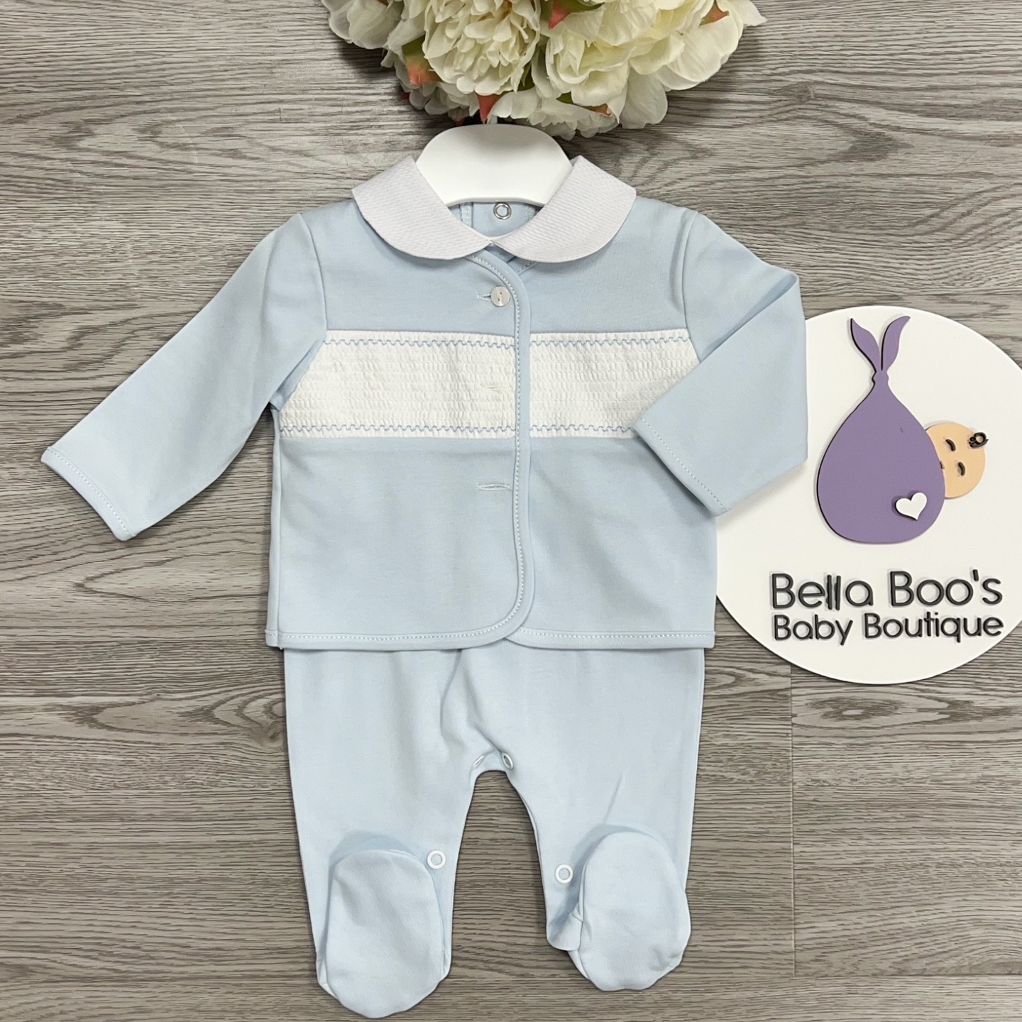 Blue Smock Sleepsuit & Jacket Set