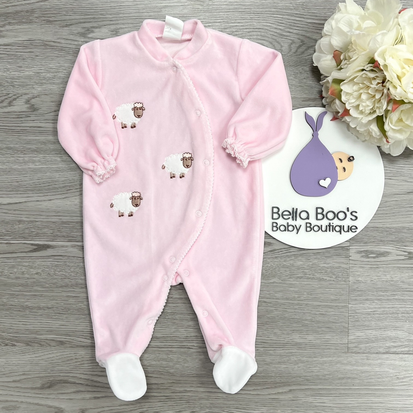 Pink Velour Sheep Sleepsuit