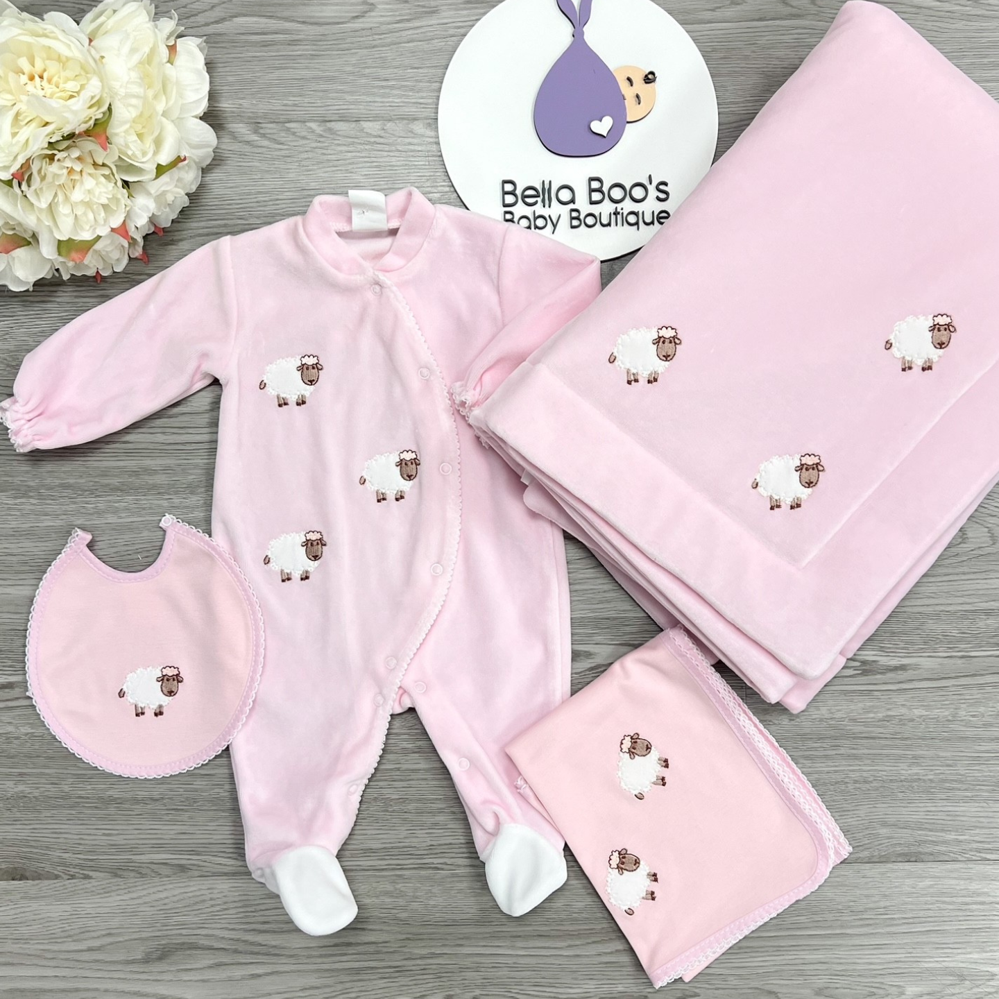 Pink Velour Sheep Sleepsuit