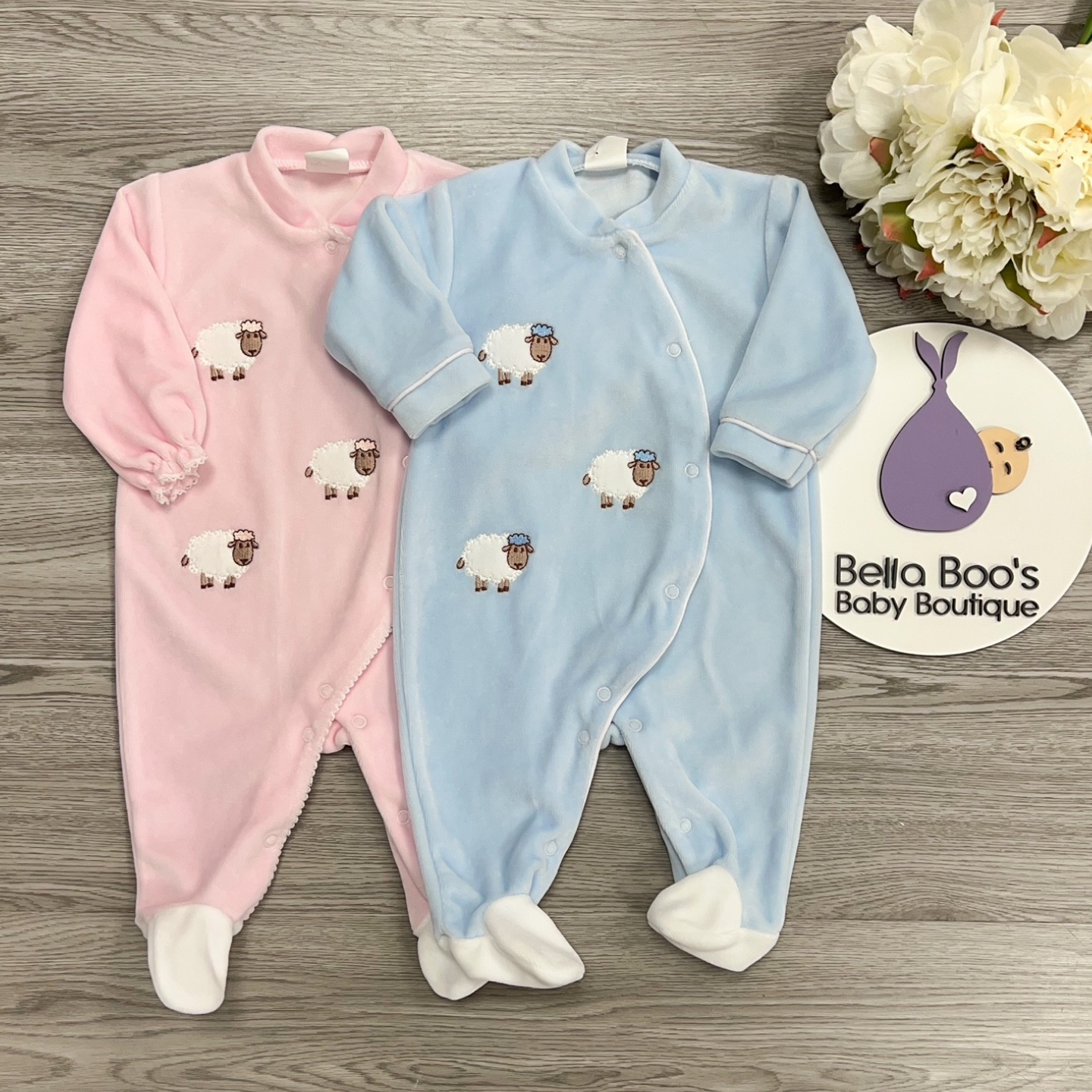 Pink Velour Sheep Sleepsuit