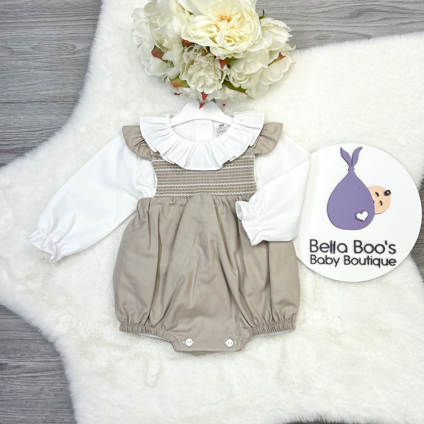 Girls Camel Smock Romper Set