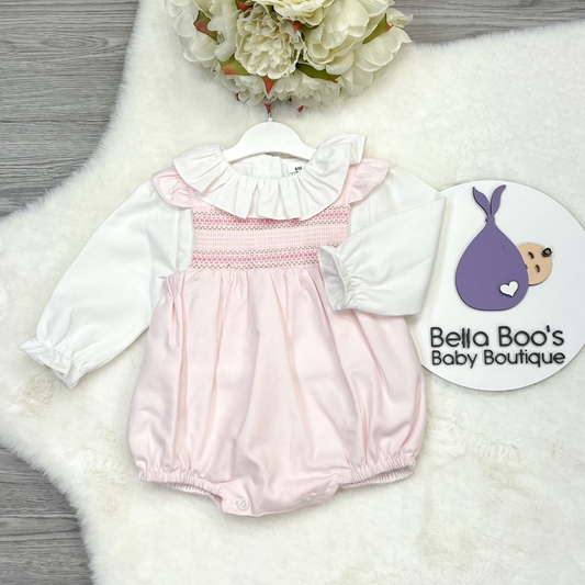 Girls Pink Smock Romper Set