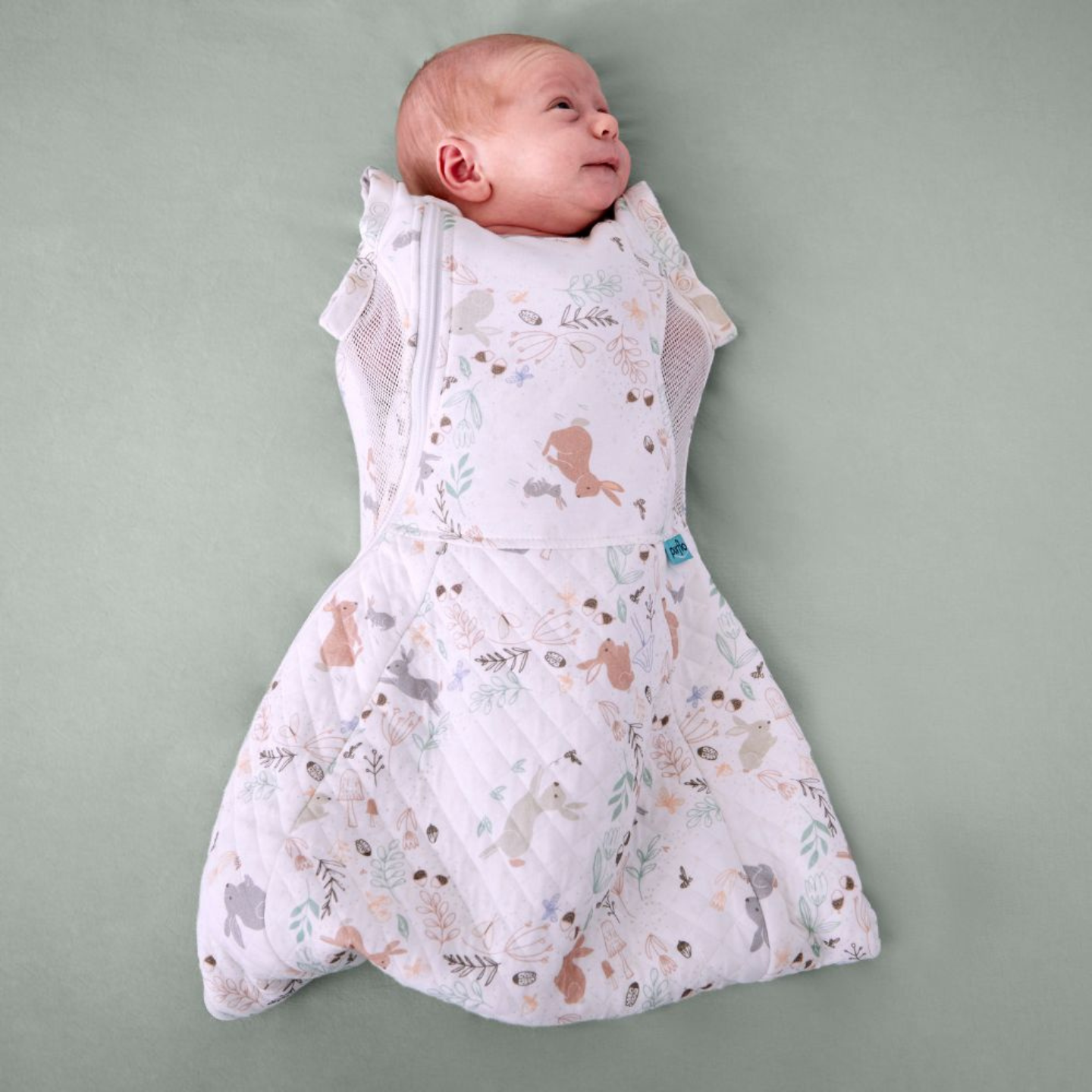 Purflo 2.5 Tog Swaddle To Sleep Bag - Storybook Nutmeg (0-4 Months)