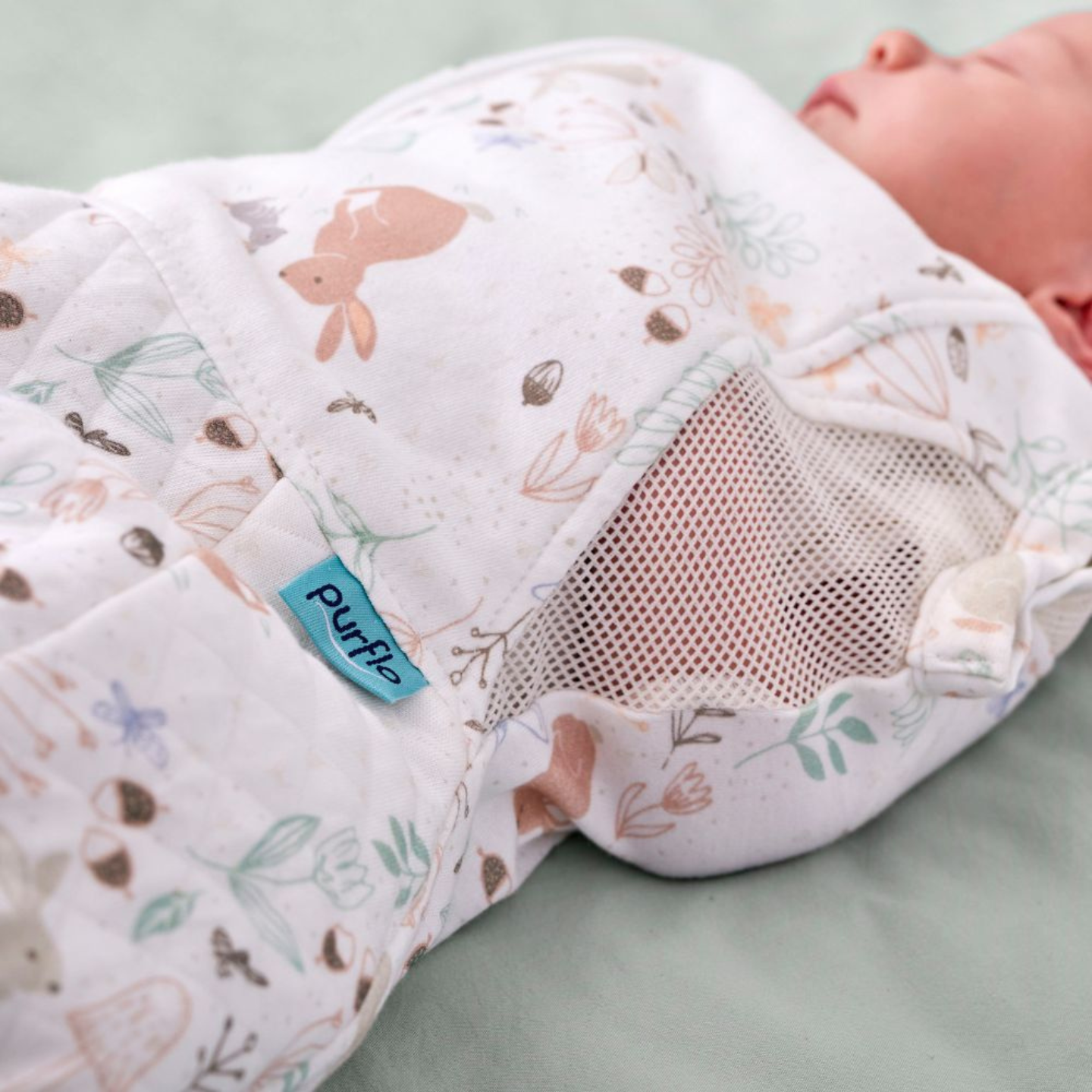 Purflo 2.5 Tog Swaddle To Sleep Bag - Storybook Nutmeg (0-4 Months)