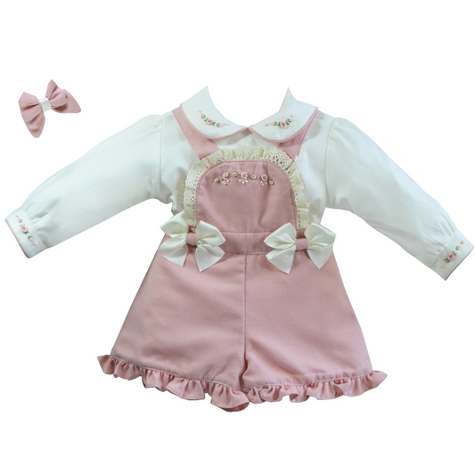 Pretty Originals Girls Pink Dungaree Set With Clip