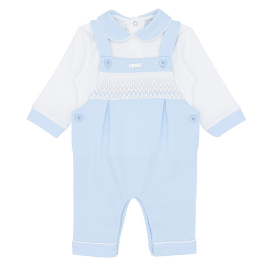 Amore Blue Smocked Dungaree Set