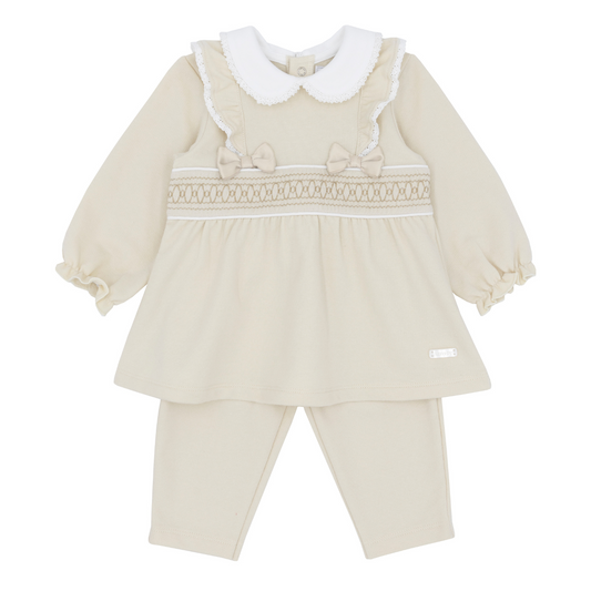 Amore Girls Beige Smock Tunic Legging Set