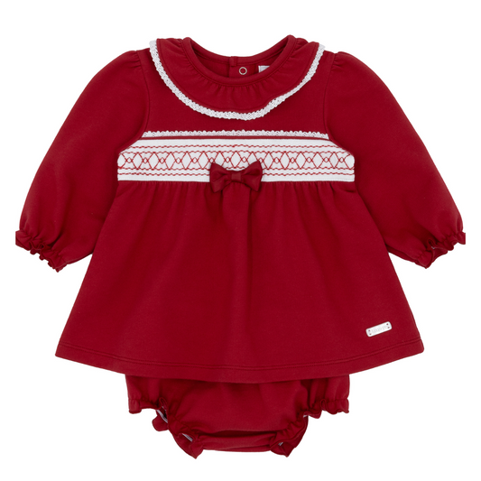Amore Girls Red Smock Dress & Pant Set