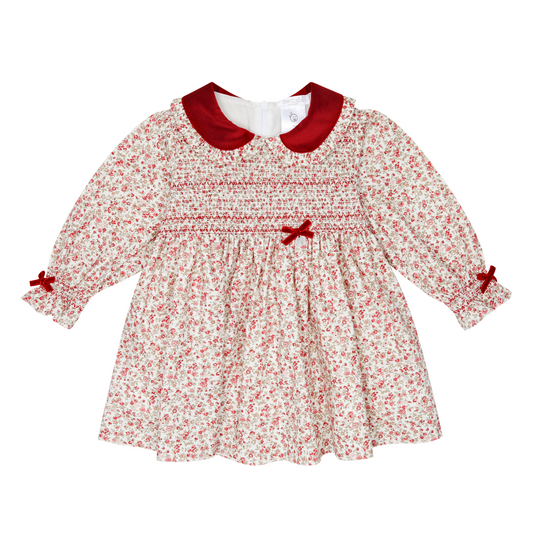 Deolinda Girls Winter Red Floral Smock Dress