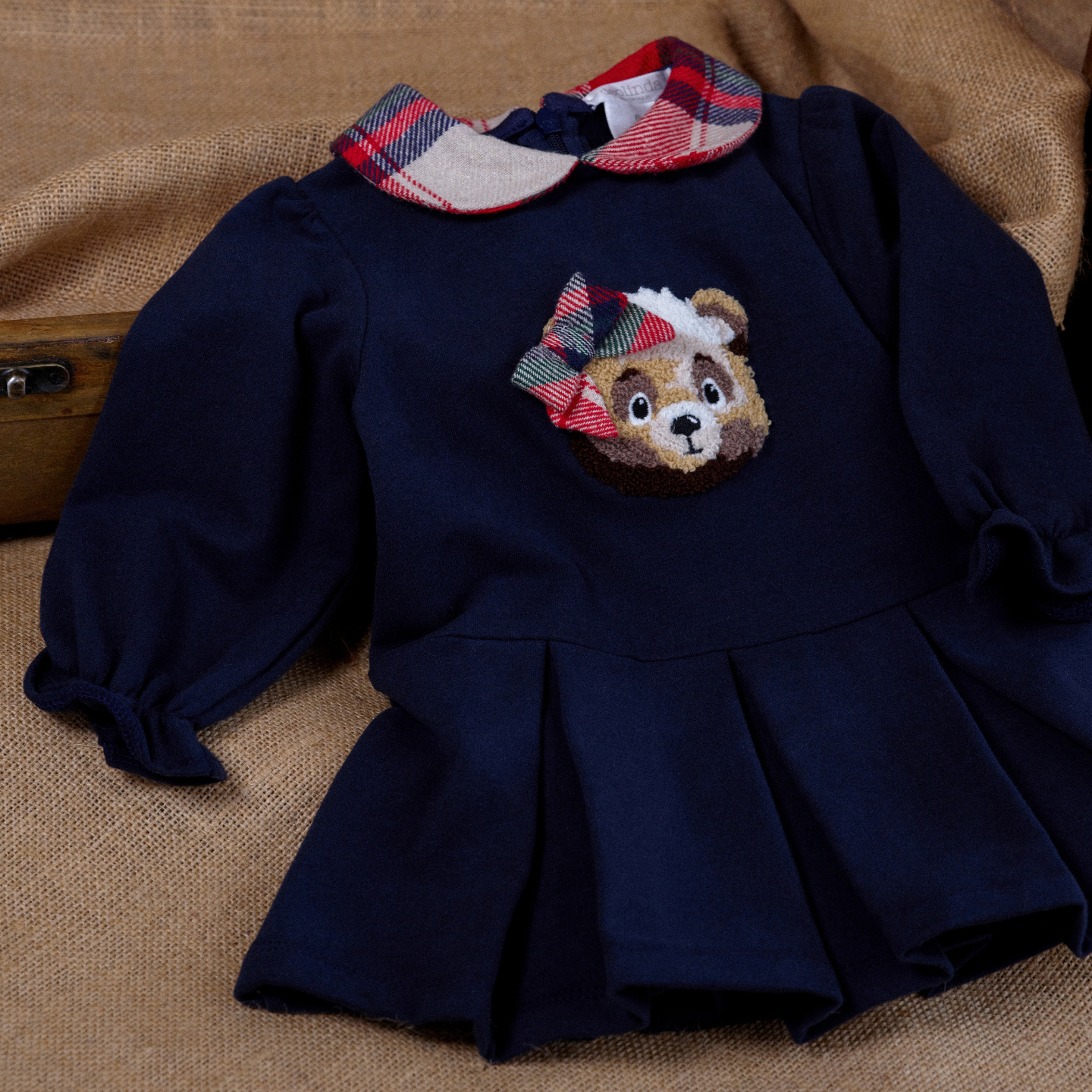 Deolinda Girls Navy/Red Pleated Dress