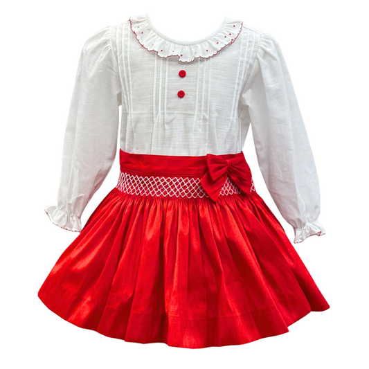Pretty Originals Girls Red Smock Skirt Set