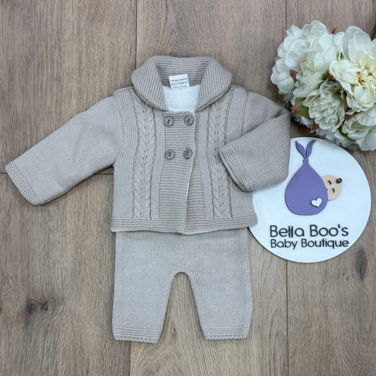 Little Nosh Beige Knitted Jacket & Trouser Set