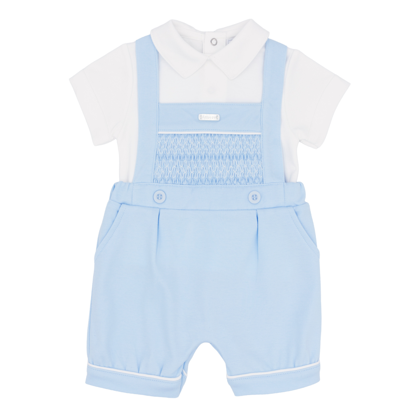 Amore Boys Blue Smock Two Piece Short Dungaree Set