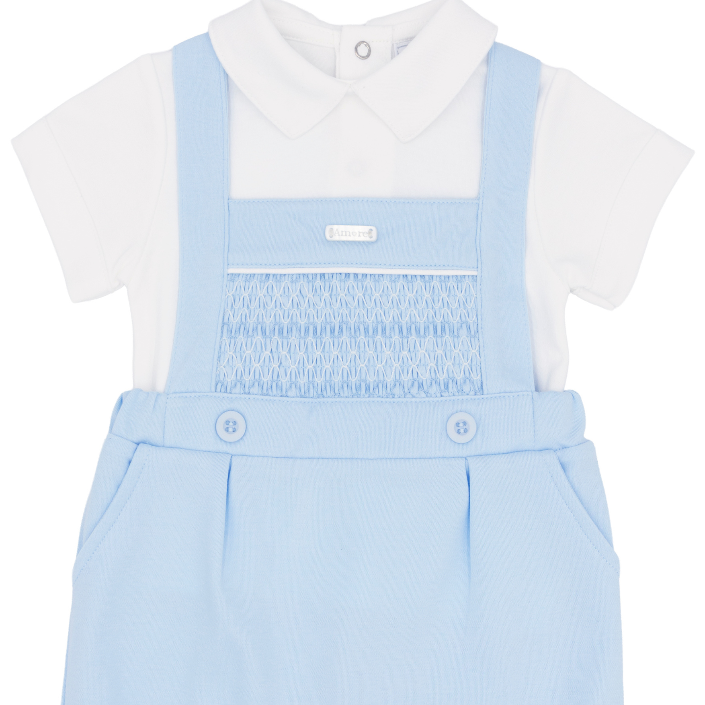 Amore Boys Blue Smock Two Piece Short Dungaree Set