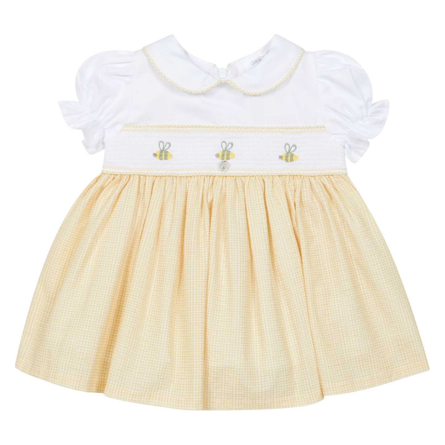 Deolinda Girls White/Lemon Smock Bumble Bee Dress