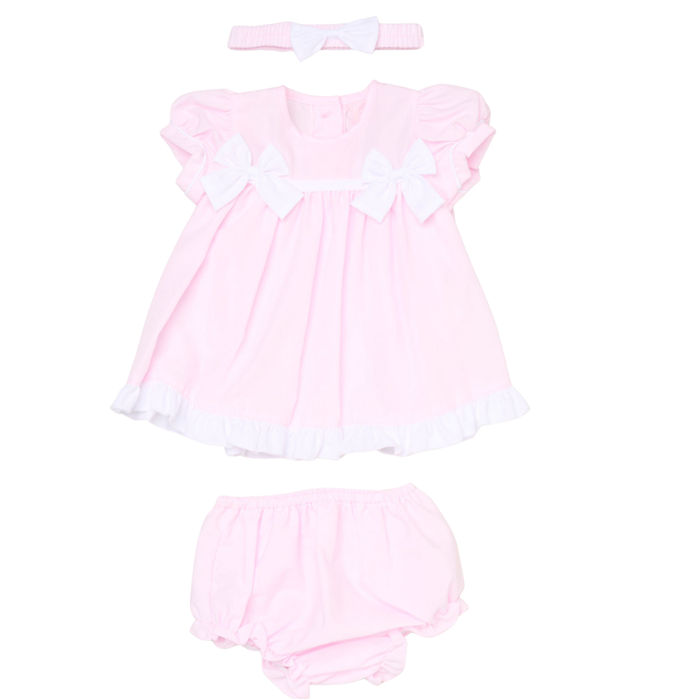 Girls Pink Bow Dress With Pants & Headband