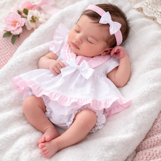 Girls White & Pink Sailor Dress With Pants & Headband