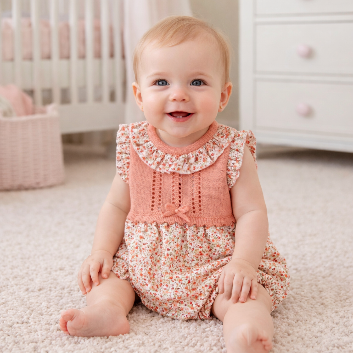 Sardon Baby Girls Coral Floral Romper