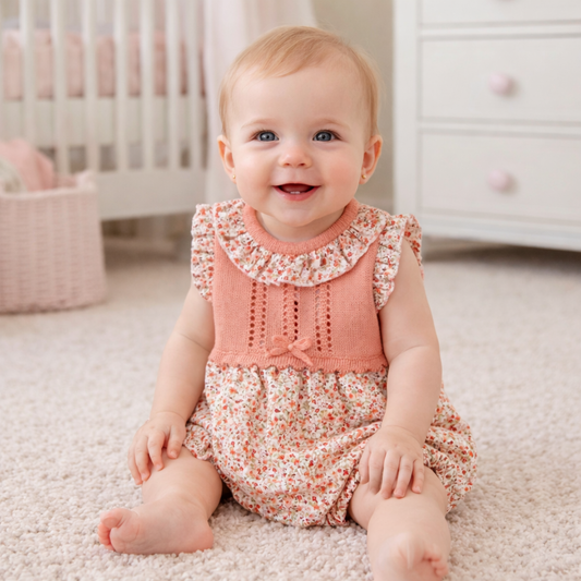 Sardon Baby Girls Coral Floral Romper