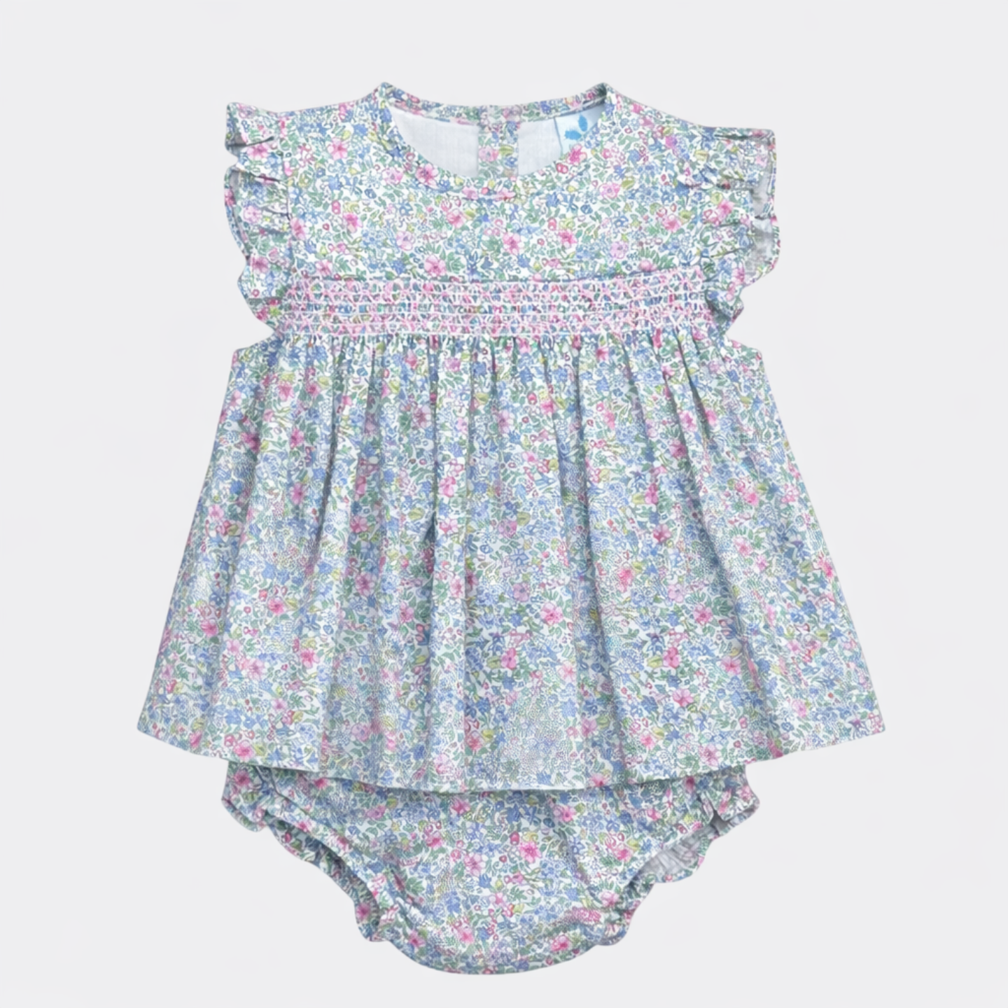 Sardon Baby Girls Floral Smock Dress & Pant Set