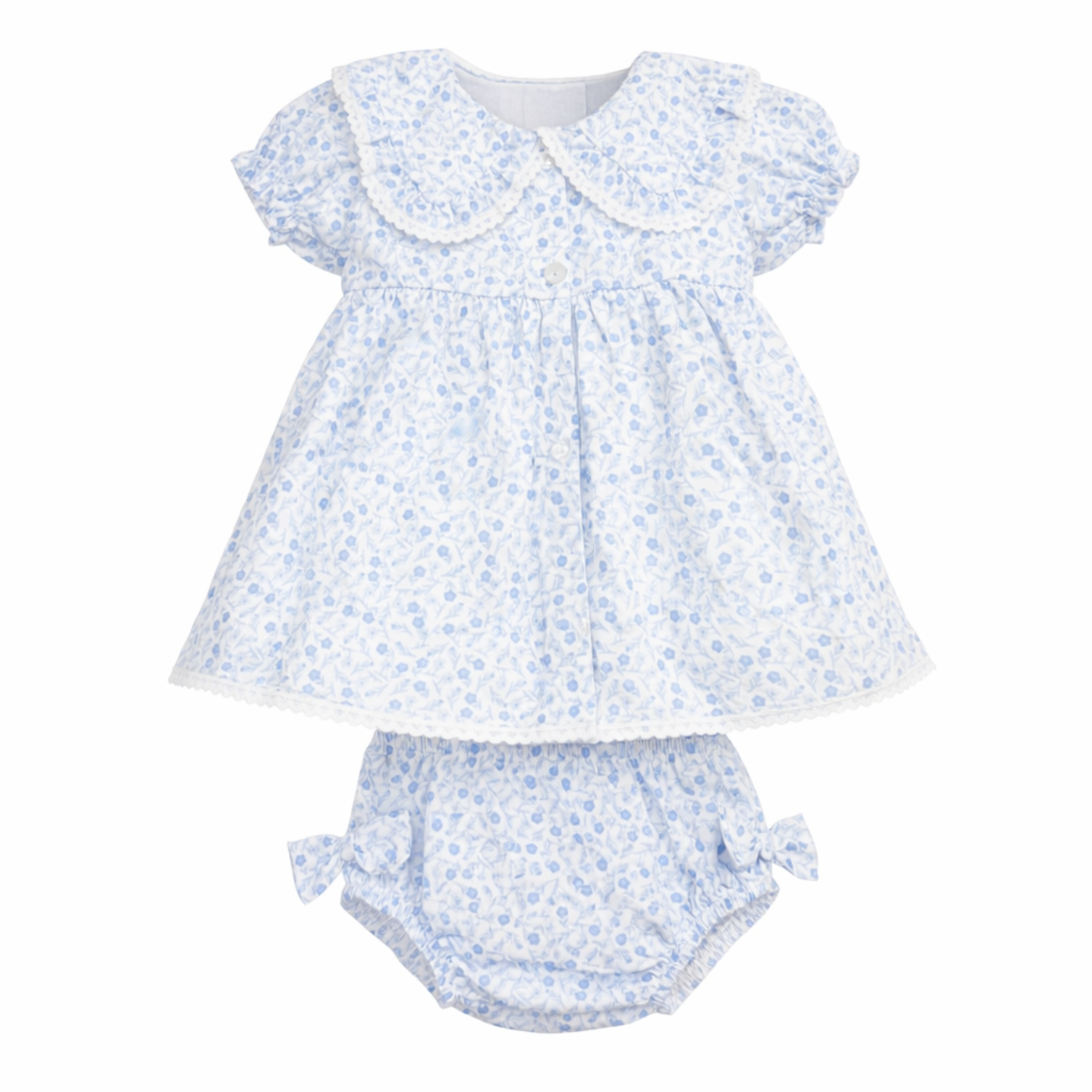 Little Nosh Girls Blue Floral Dress & Pant Set