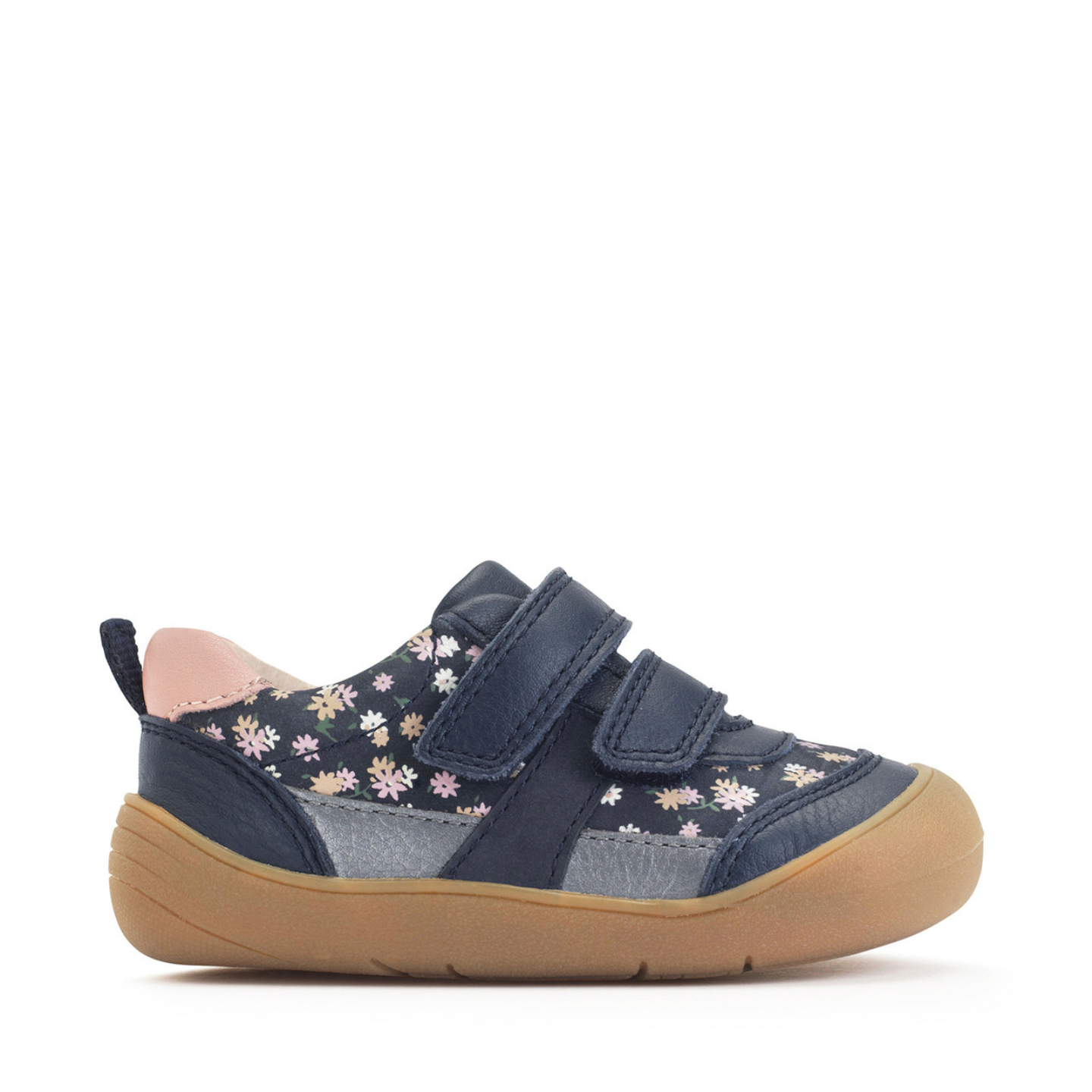 Duel Navy Floral/Leather First Walking Trainers